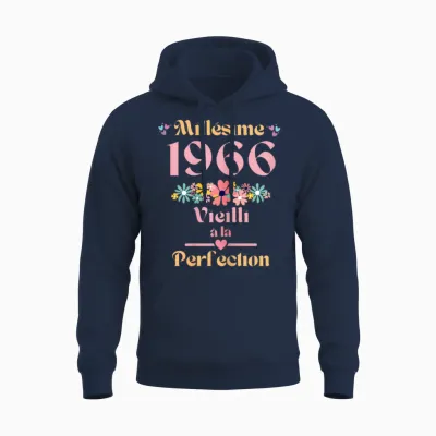 58 Ans Femme 1966 Idée Cadeau Anniversaire Drôle Humour Mam T-Shirt, Black, Female X-Small Unisex Hoodie - Navy