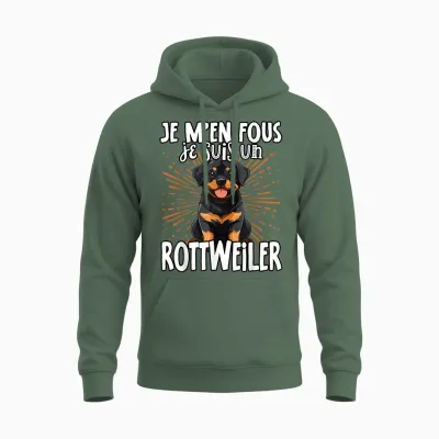 Je M'en Fous Je Suis Un Rottweiler - Cute Rottweiler T-Shirt, Black, S Unisex Hoodie - Military Green