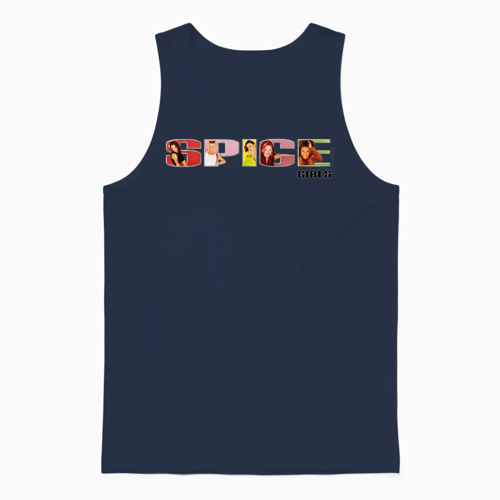 Official Spice Girls Logo T-Shirt, Black Unisex Tank Top in Navy