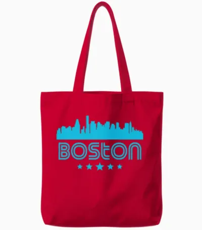 Retro Boston Skyline Tote Bags - Red
