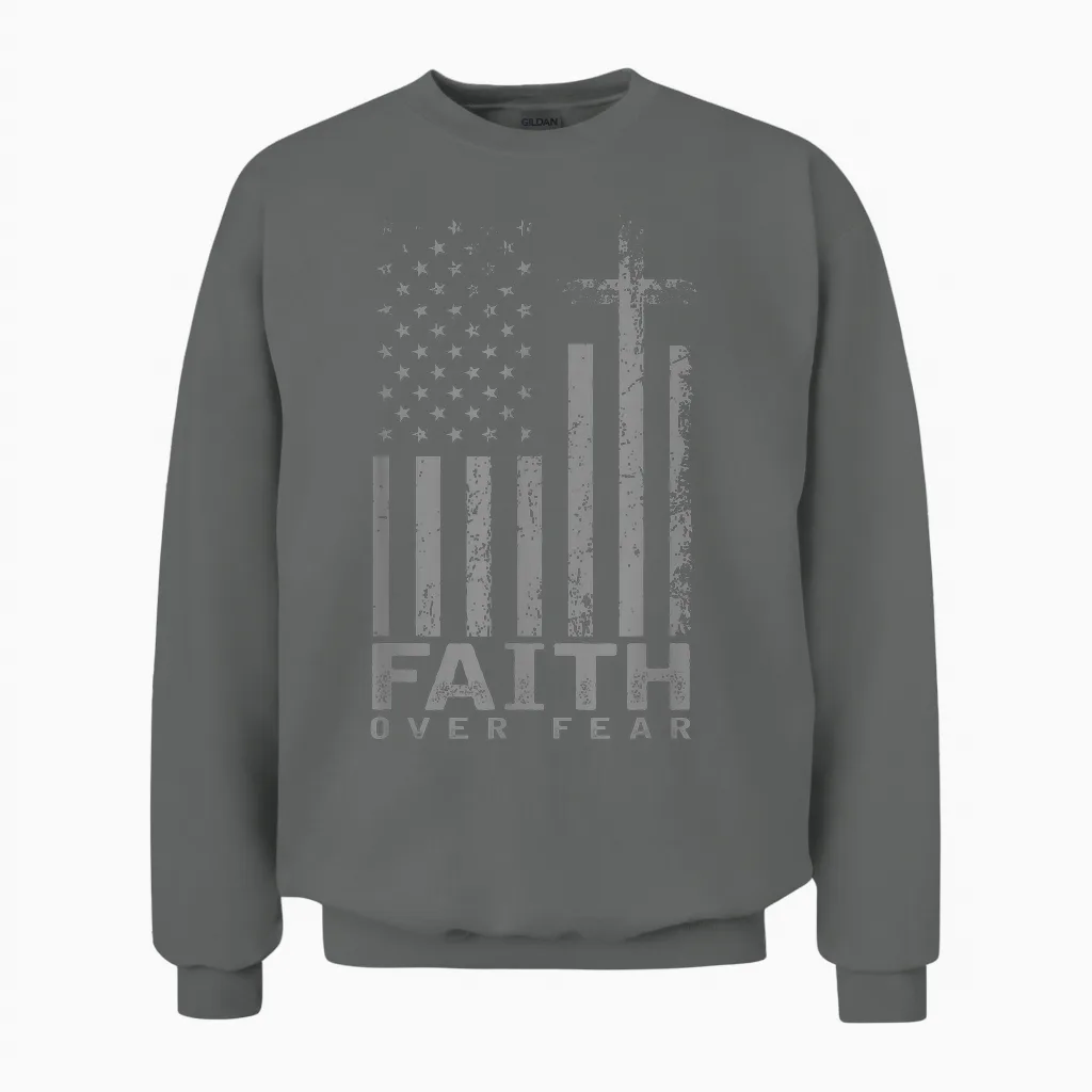 America Pride Us Flag Faith Over Fear Prayer Unisex Sweatshirt in Graphite Heather