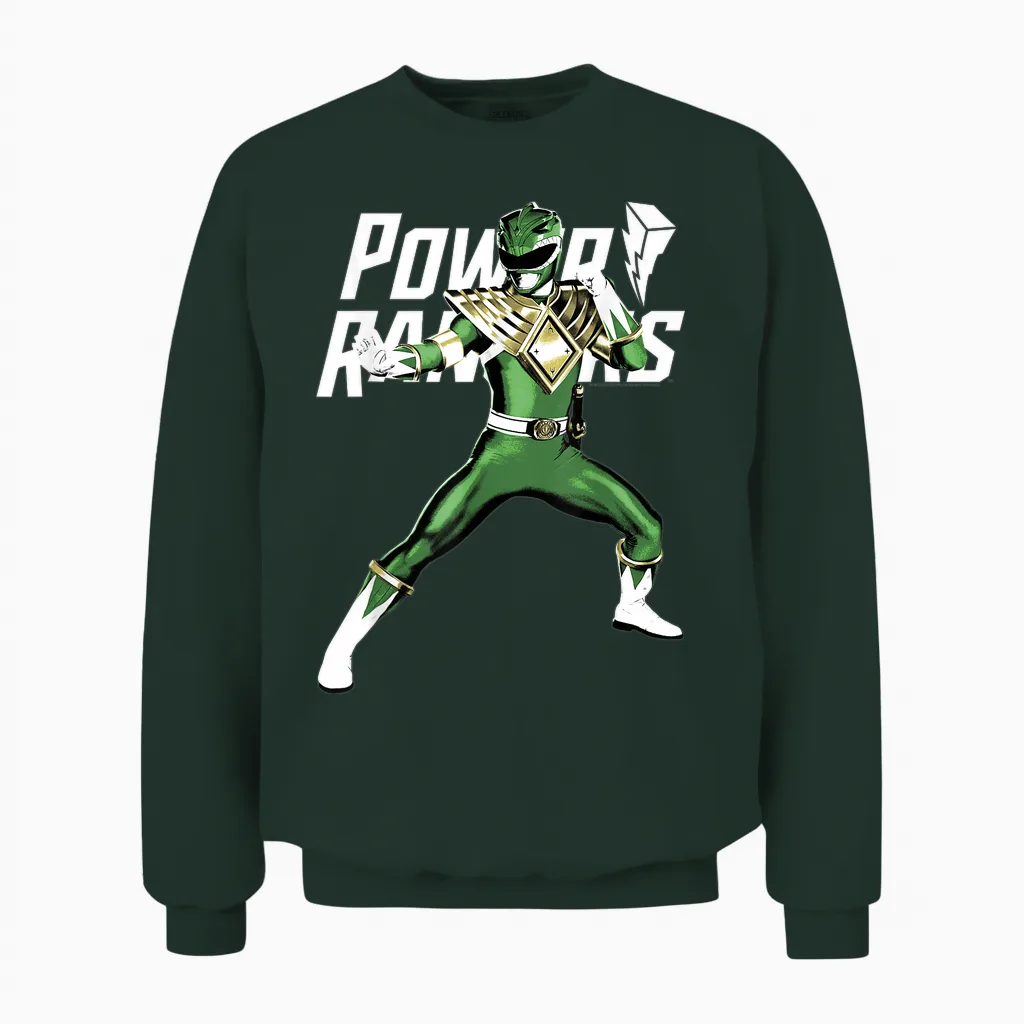 Power Rangers Green Ranger Karate Action Pose Logo Unisex Sweatshirt in Forest