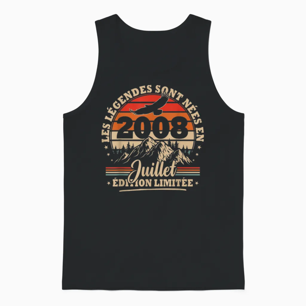 Vintage Anniversaire 18 Ans Cadeau Pour Né En Juillet 2008 Unisex Tank Top in Black