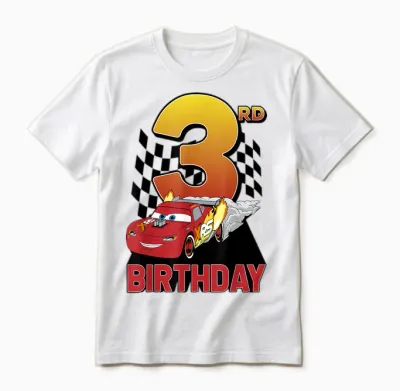 Disney Pixar Cars Lightning Mcqueen 3rd Birthday Peel Out T-Shirt, White, S Unisex T-Shirt - White