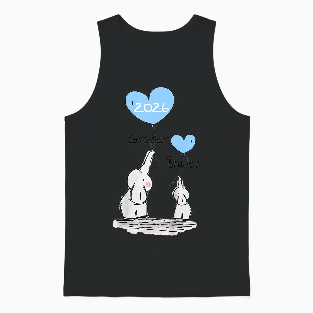 Children's Big Brother 2026 Gift Elephant Announcement Birth T-Shirt, White Unisex Tank Top in Black