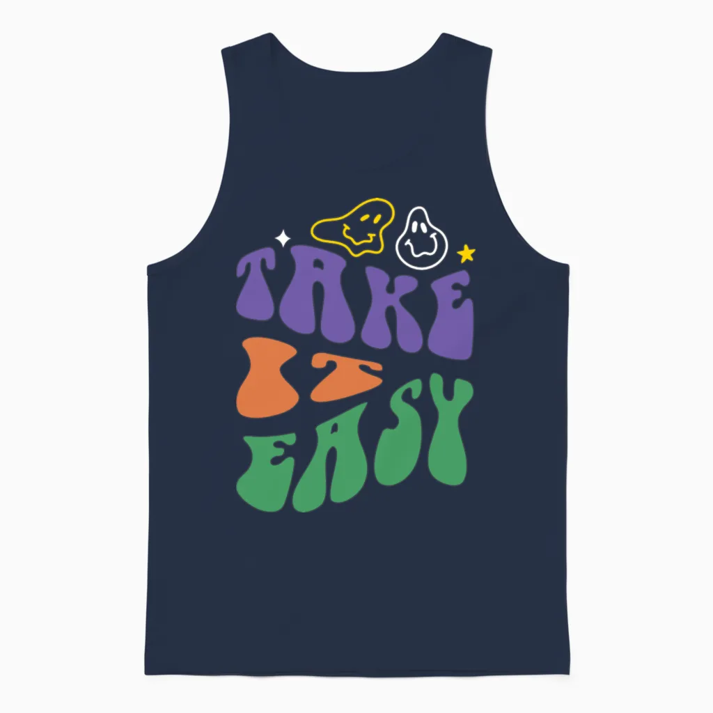 Black Colorful Retro Typography Unisex Tank Top - Navy