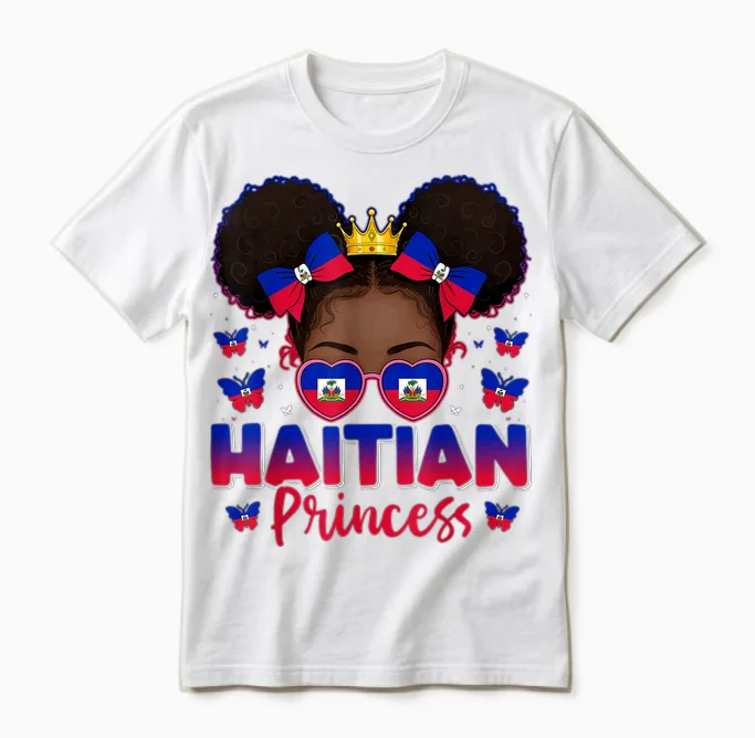 Haitian Princess Haiti Flag Afro Haitienne for Girls Unisex T-Shirt in White