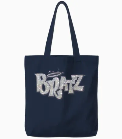 Bratz Silver Glitter Logo Purple Lining Angel Halo Sparkles Tote Bags - Navy