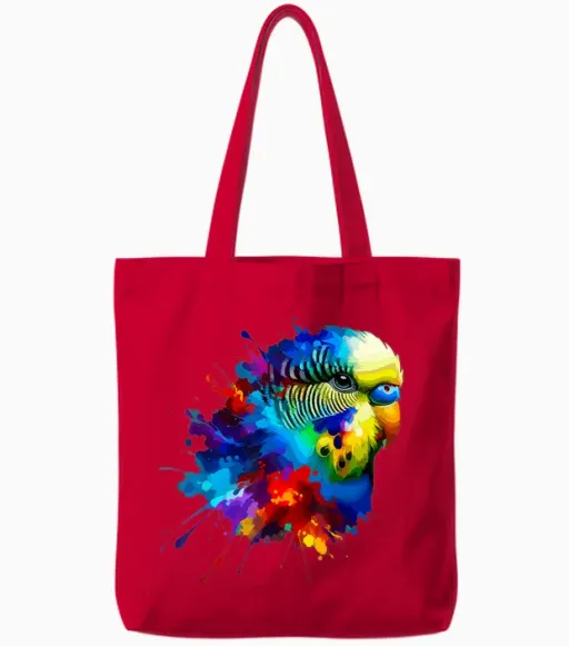 Splash Art Parakeet Tote Bags in Red