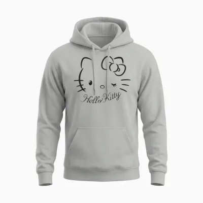 Sanrio Hello Kitty Winking Tee T-Shirt, Women's Casual Classic Cartoon Letter Print T-Shirt, Grey, Small Unisex Hoodie - Ash