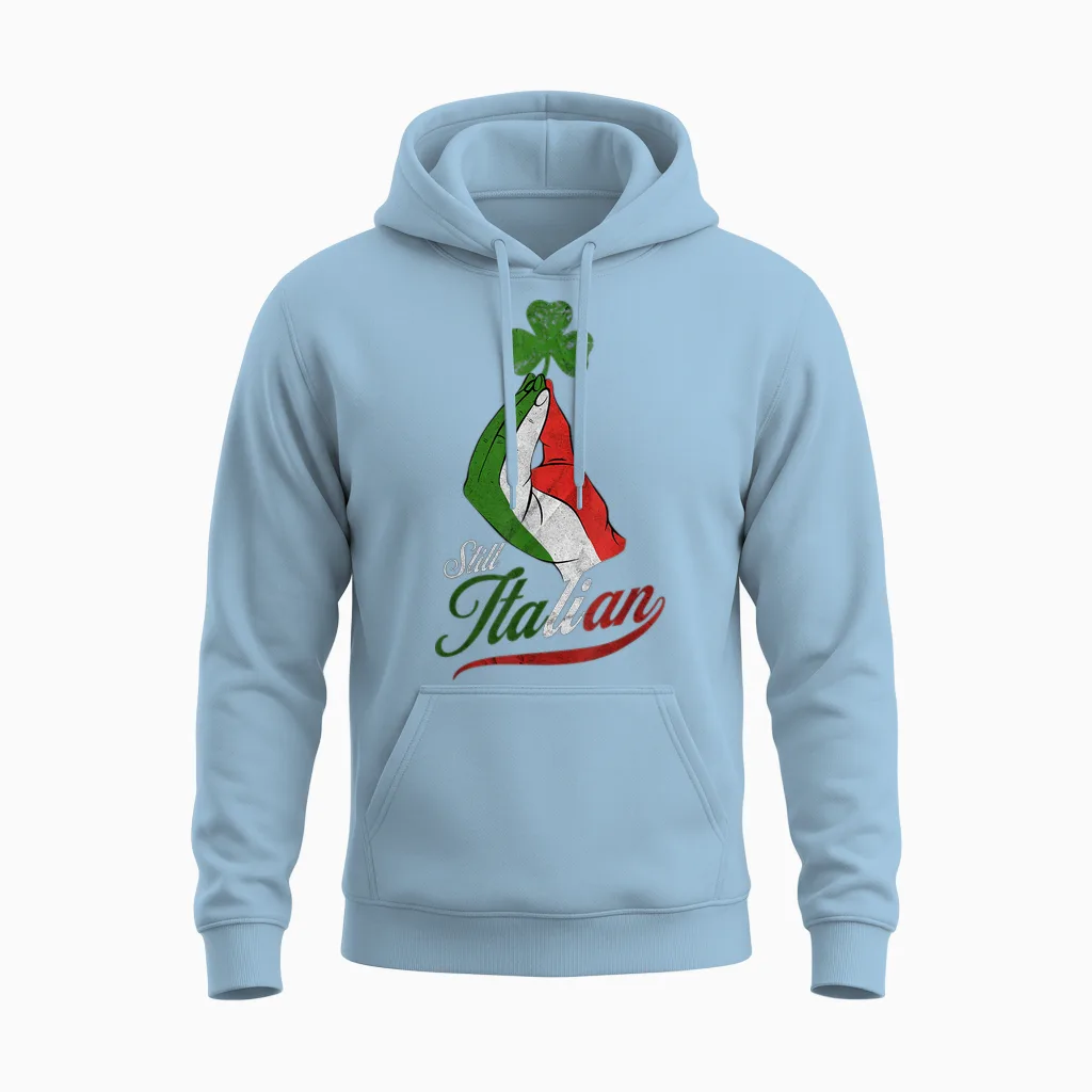 Funny Still Italian Shamrocks Hand Clover St Patricks Day Unisex Hoodie in Light Blue