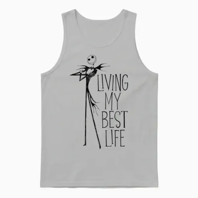 Amazon Essentials Men's Nightmare Before Christmas Jack Living My Best Life Graphic T-Shirt, White, Small Unisex Tank Top - Ash