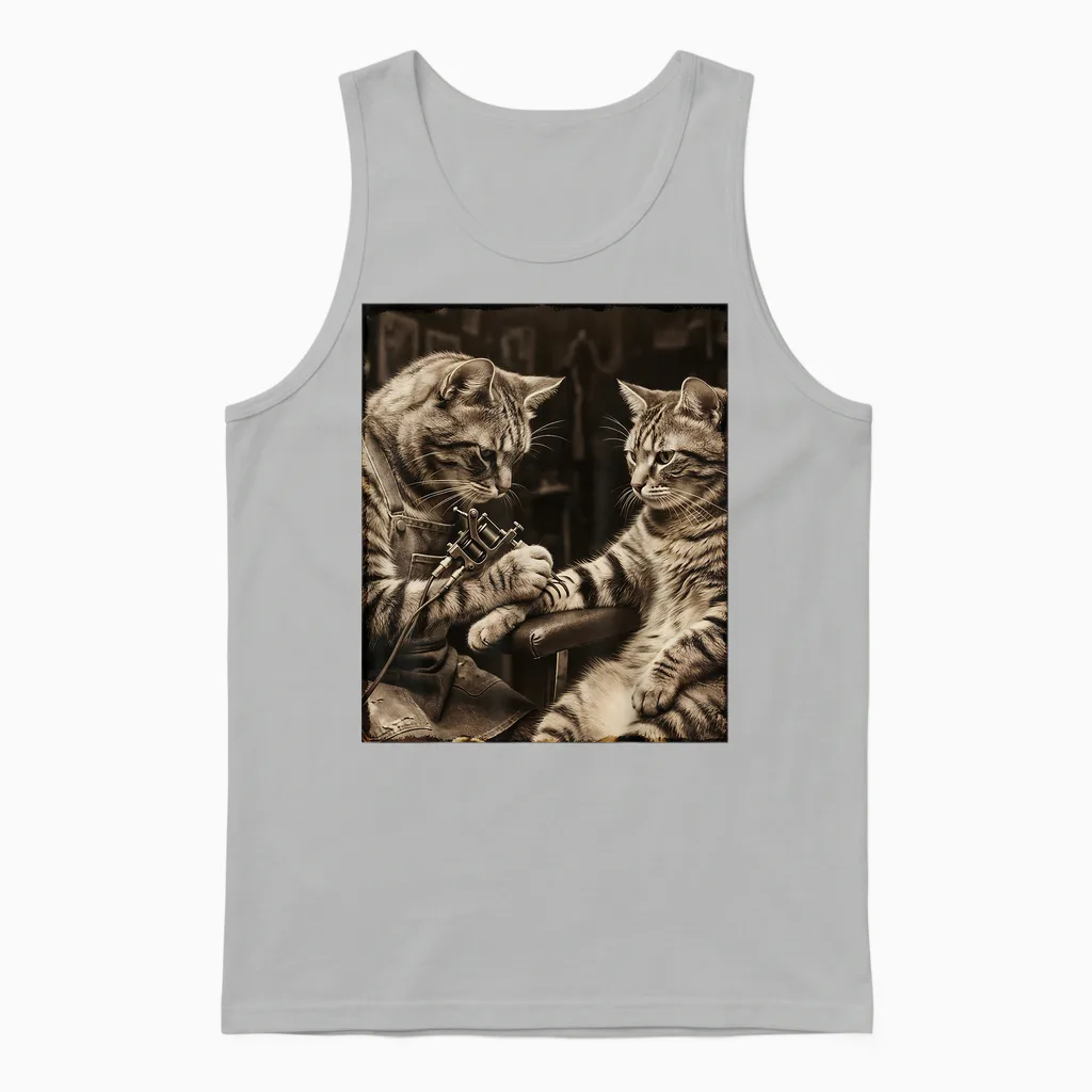 Chat Tatouage Chat Drôle Meme Encres Kitty Humour Tatoueur Artiste Unisex Tank Top in Ash