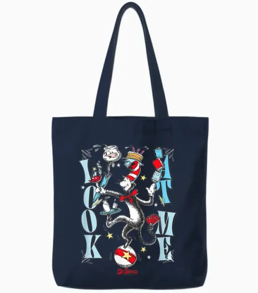 Dr. Seuss Cat in the Hat Look at Me Officially Licensed Tote Bags - Navy