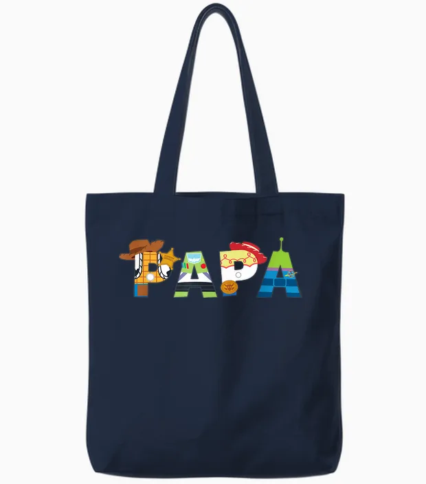 Disney and Pixar's Toy Story Papa Father's Day Dad Birthday T-Shirt, Black, S Tote Bags in Navy