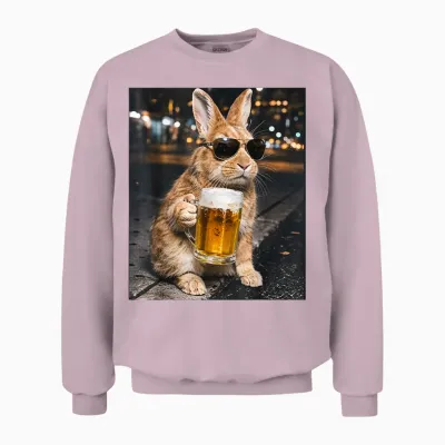 Lustiger Hase Trinkt Bier Mit Sonnenbrille Frohe Ostern Unisex Sweatshirt - Light Pink