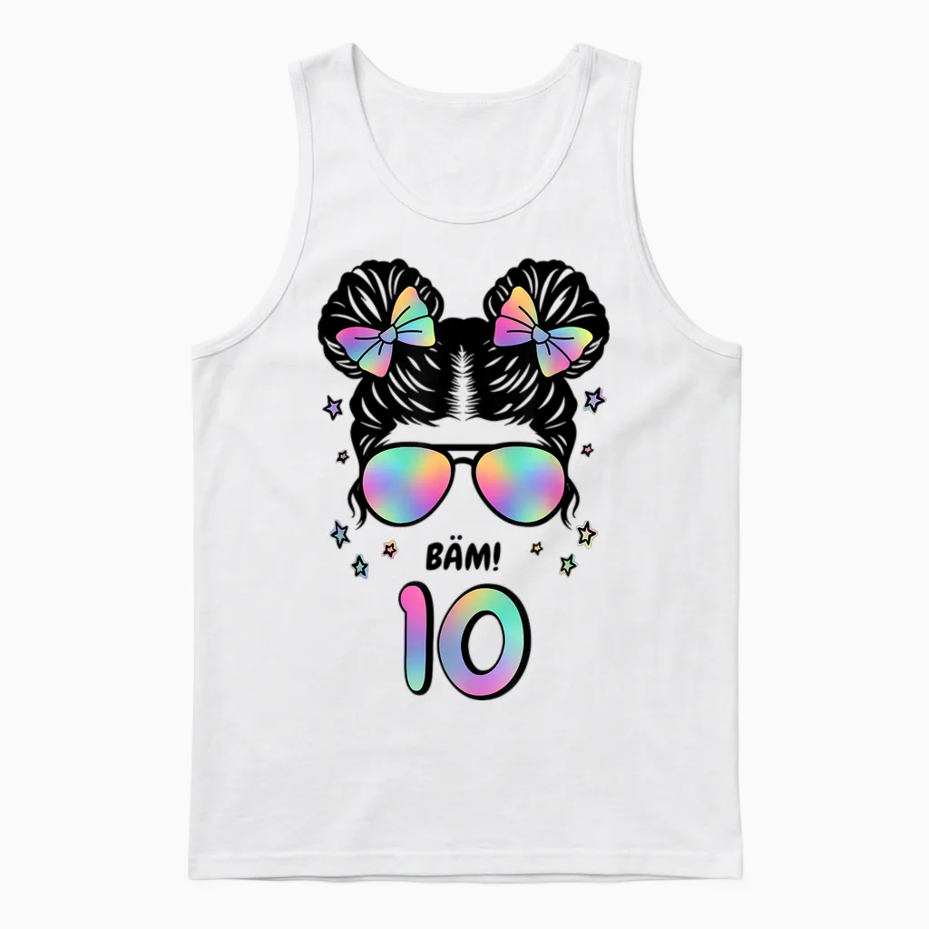 10th Birthday Girl Messy Bun Bäm! 10 Unisex Tank Top in White