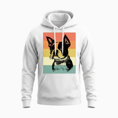 Boston Terrier Dog Retro Unisex Hoodie - White