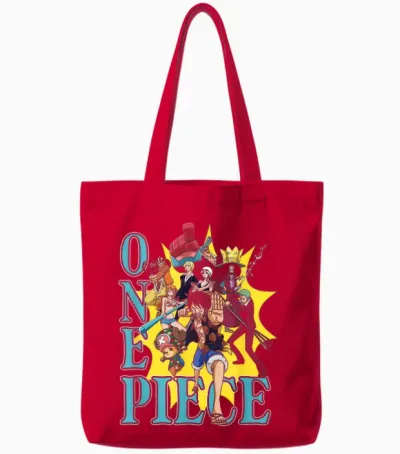 One Piece Anime Group Photo Burst Character Collage Tote Bags - Red