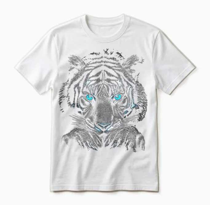 Tiger Portrait Animal Lover Graphic with Blue Eyes Tiger Unisex T-Shirt in White