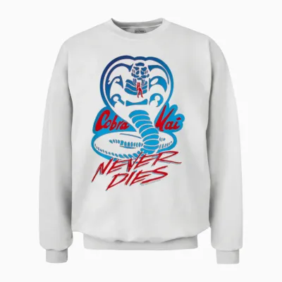 Cobra Kai Never Dies Blue and Red Cobra Logo Tv Show Unisex Sweatshirt - White