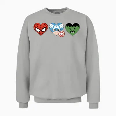 Amazon Essentials Marvel Hero Hearts Spider-Man Captain America and Hulk Unisex Sweatshirt - Ash