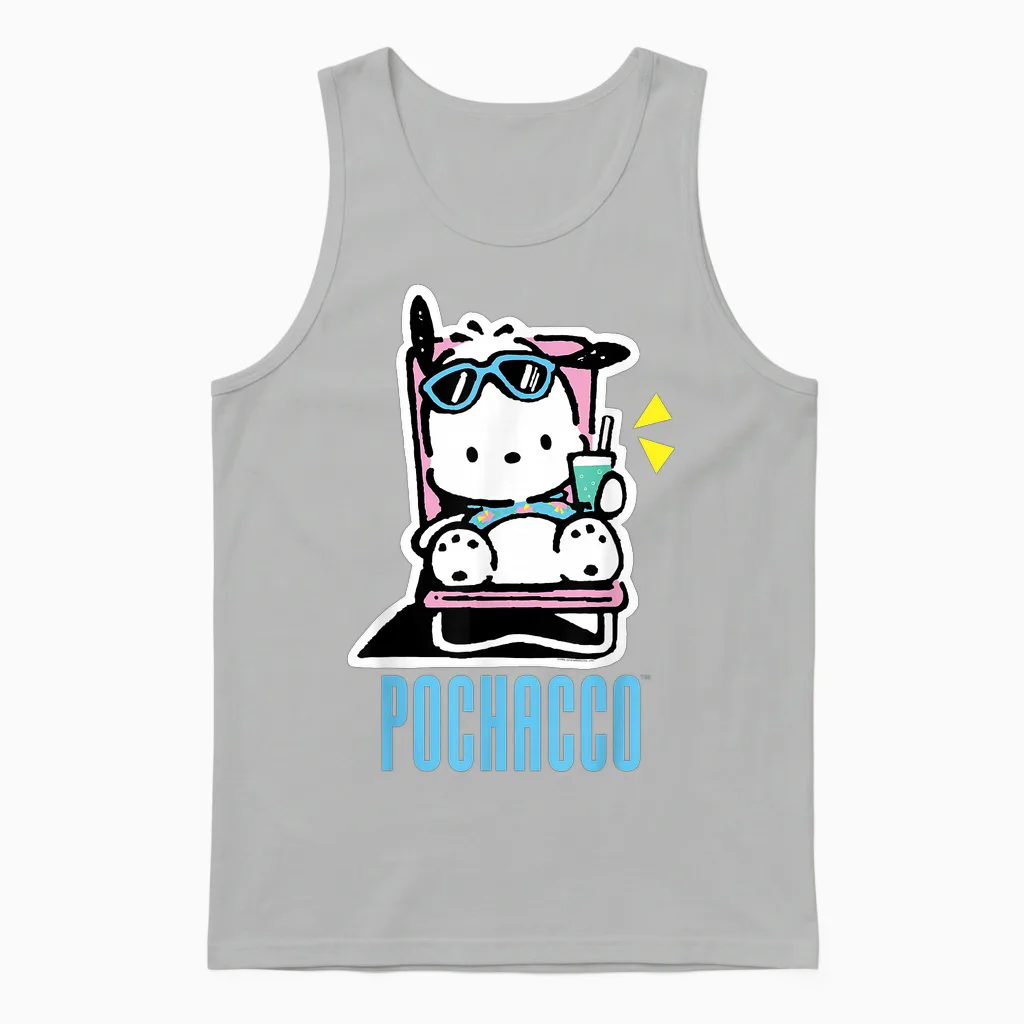 Pochacco Summer Drink & Beach Gift Unisex Tank Top in Ash