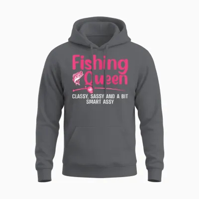 Funny Fishing Queen Design for Women Ladies Fishing Lovers Unisex Hoodie - Charcoal