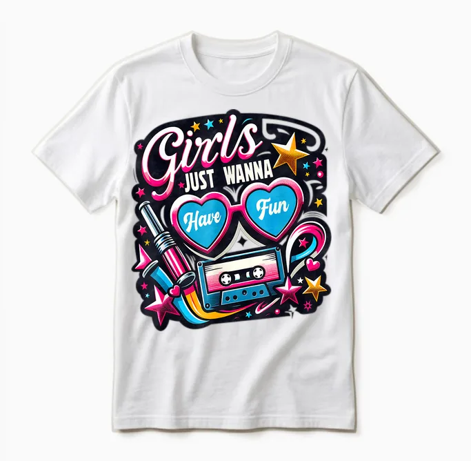 Girls Just Wanna Have Fun Retro 80er Jahre Musik Party Design Unisex T-Shirt in White