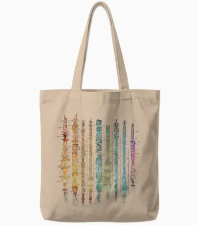 Buntes Kunsttext-Grafikmotiv Tote Bags - Natural