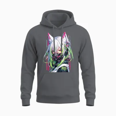 Manga Anime Aesthetic Cyberpunk Techwear Harajuku T-Shirt, Black Unisex Hoodie - Charcoal