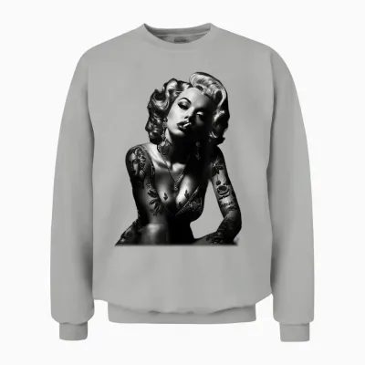 Tattoo Cigarette Sexy Girl T-Shirt, Black, S Unisex Sweatshirt - Ash