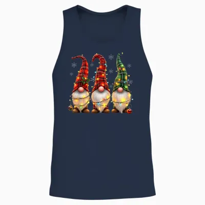 Three Gnomes Men Women Buffalo Plaid Red Christmas Unisex Tank Top - Navy