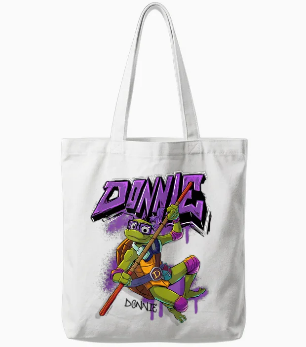 Tales of the Teenage Mutant Ninja Turtles Donnie Graffiti Tote Bags in White