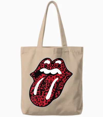 Offizielle the Rolling Stones Leopardenzunge T-Shirt, Schwarz, Unisex Erwachsene, Unisex-Kinder, Kurzarm, T-Shirt, S, Eu 38/40 Tote Bags - Natural