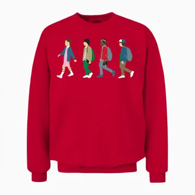 Stranger Things Eleven, Lucas, Mike & Dustin T-Shirt, Black Unisex Sweatshirt - Red