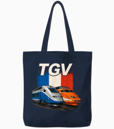 Tgv Train Grand Speed Classic and New Trains French Tote Bags - Navy