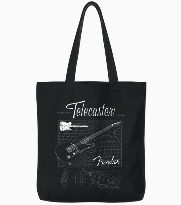 Fender the Original Telecaster Guitar Schematic Tote Bags in Black
