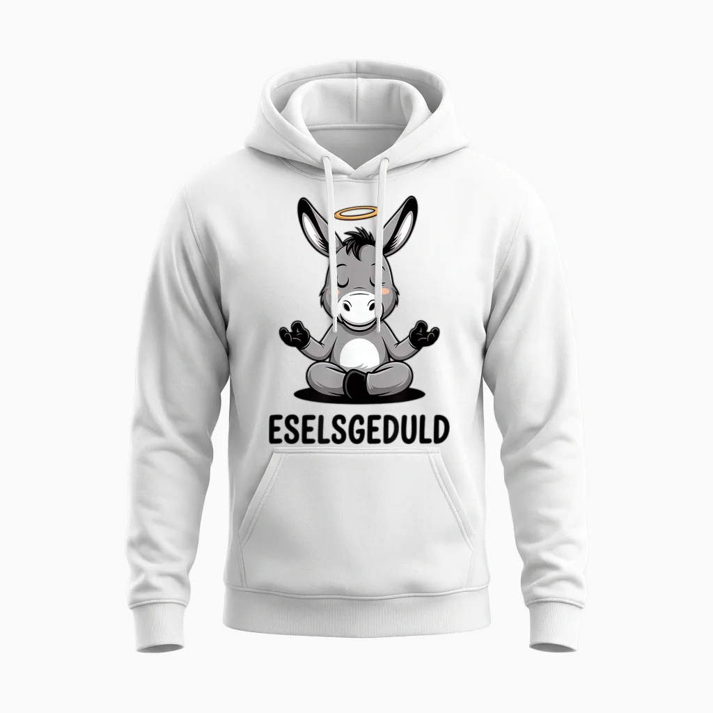 Eselsgeduld Lustiger Meditierender Esel Yoga Unisex Hoodie in White