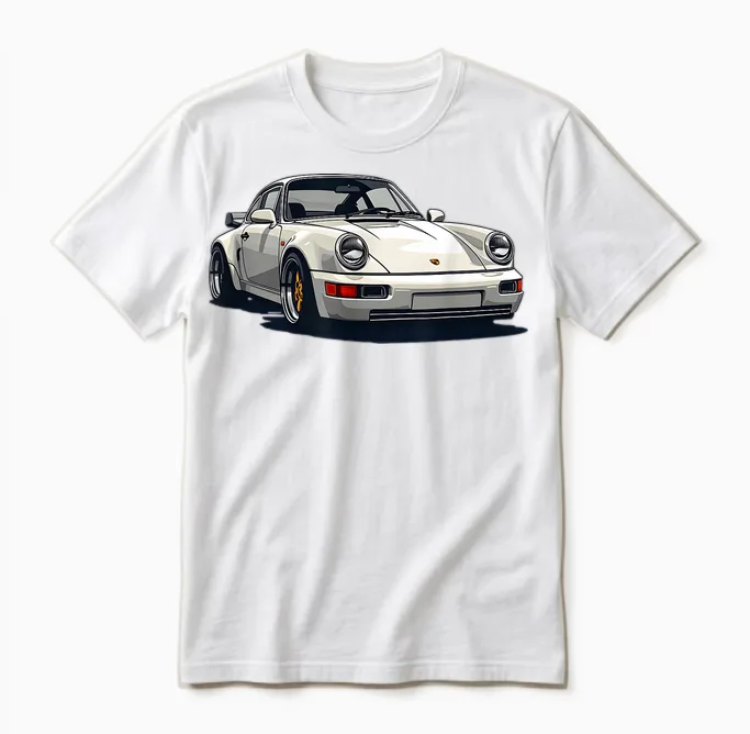 911 Retro Vintage 964 Turbo Car Classic Automotive Track T-Shirt - Black, Small, Unisex-Adults, Short Sleeve, Unisex T-Shirt in White