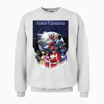 Power Rangers Fade Portrait Megazord Poster T-Shirt, Black, S Unisex Sweatshirt - White