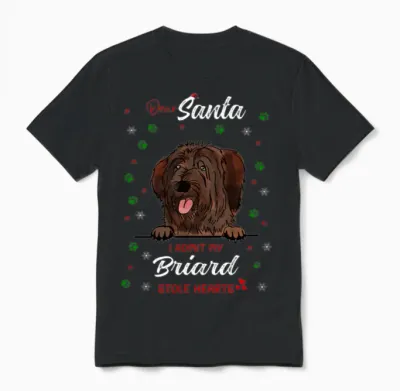 Briard Dog Christmas Dog Breed Unisex T-Shirt - Black