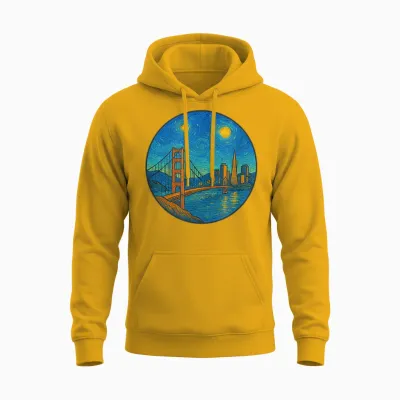 San Francisco San Fran California Bridge - Van Gogh Style Unisex Hoodie - Gold