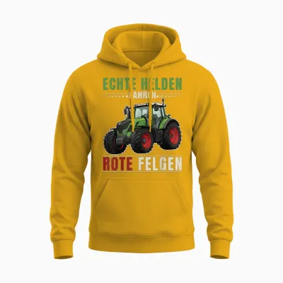 Echte Helden Fahren Rote Felgen Traktor Spruch Landwirt Unisex Hoodie - Gold