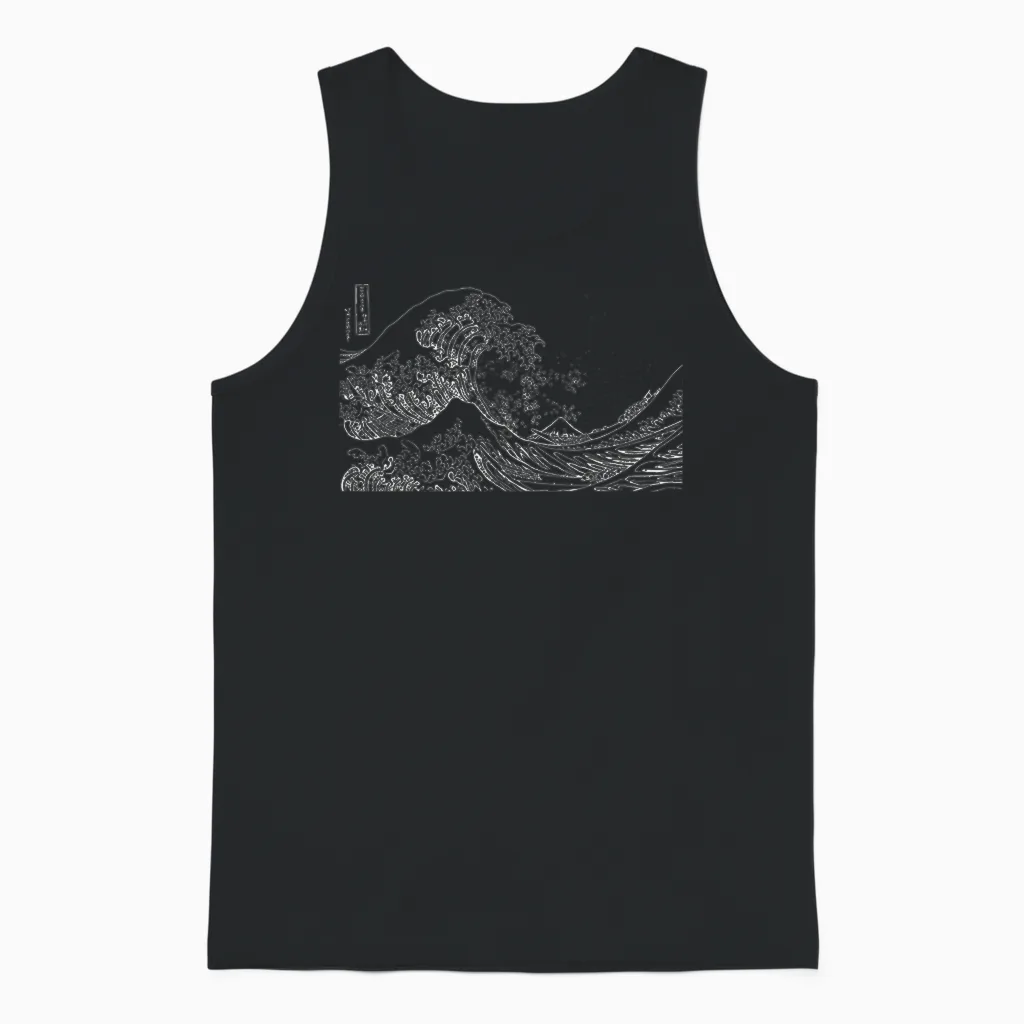 Japanese Wave Ocean Traditional Japan Men's Graphic Unisex Tank Top in Black