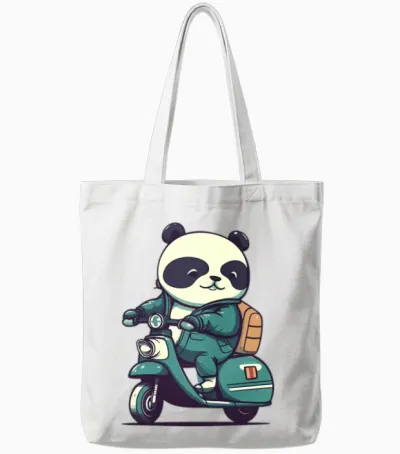 Funny Panda on Scooter Tote Bags - White