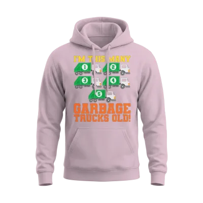 5th Birthday Garbage Trucks Five Years Old Unisex Hoodie - Light Pink