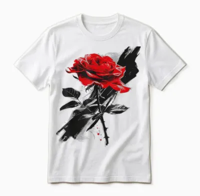 Rose Drawing Flower Lovers Artwork Graphic Motif Rose T-Shirt, White Unisex T-Shirt - White