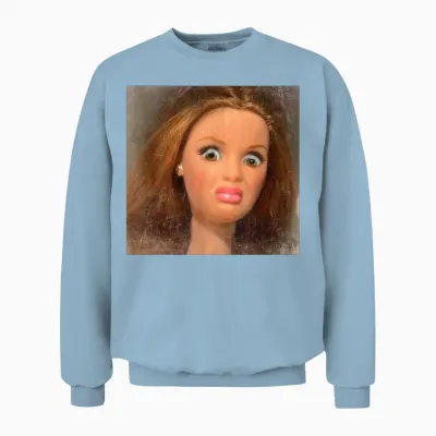 Funny Disgusting Doll Face Meme Unisex Sweatshirt - Light Blue