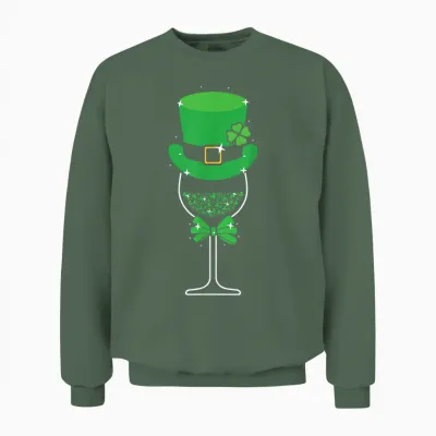 Leprechaun's Touch St. Patrick's Festive Wine Hat Women's Men's T-Shirt, Black, S Unisex Sweatshirt - Military Green